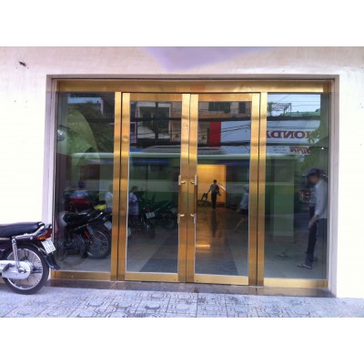 HỆ CỬA ĐI BẢN LỀ SÀN - CỬA INOX VÀNG SỌC HL